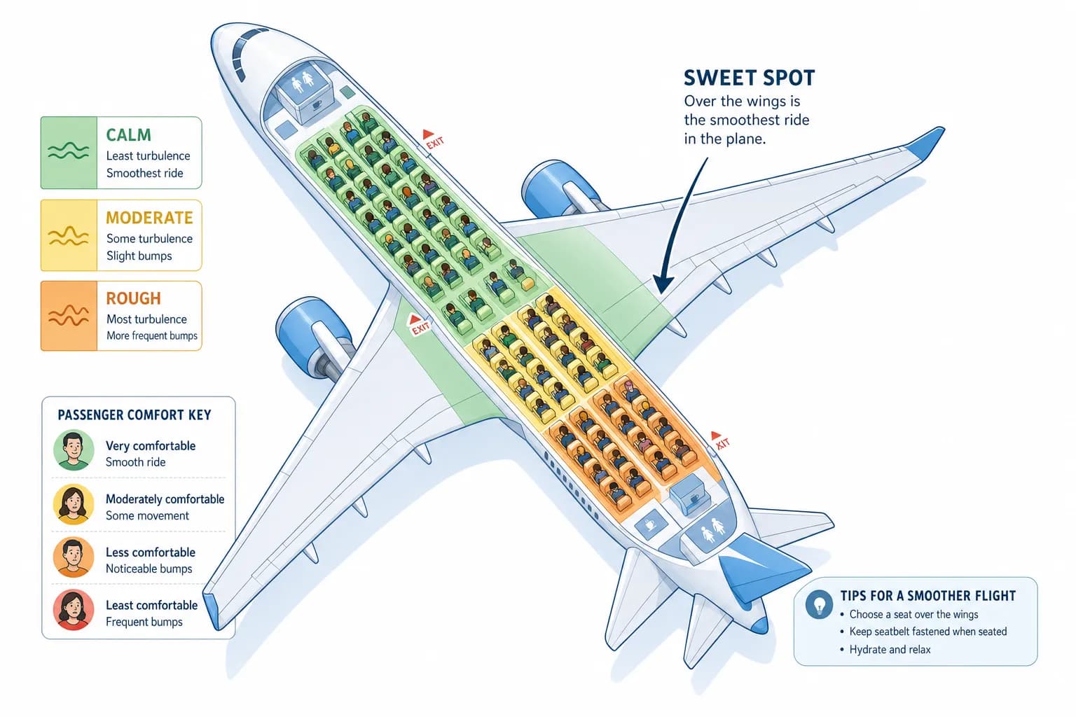 Airplane turbulence zones seating map