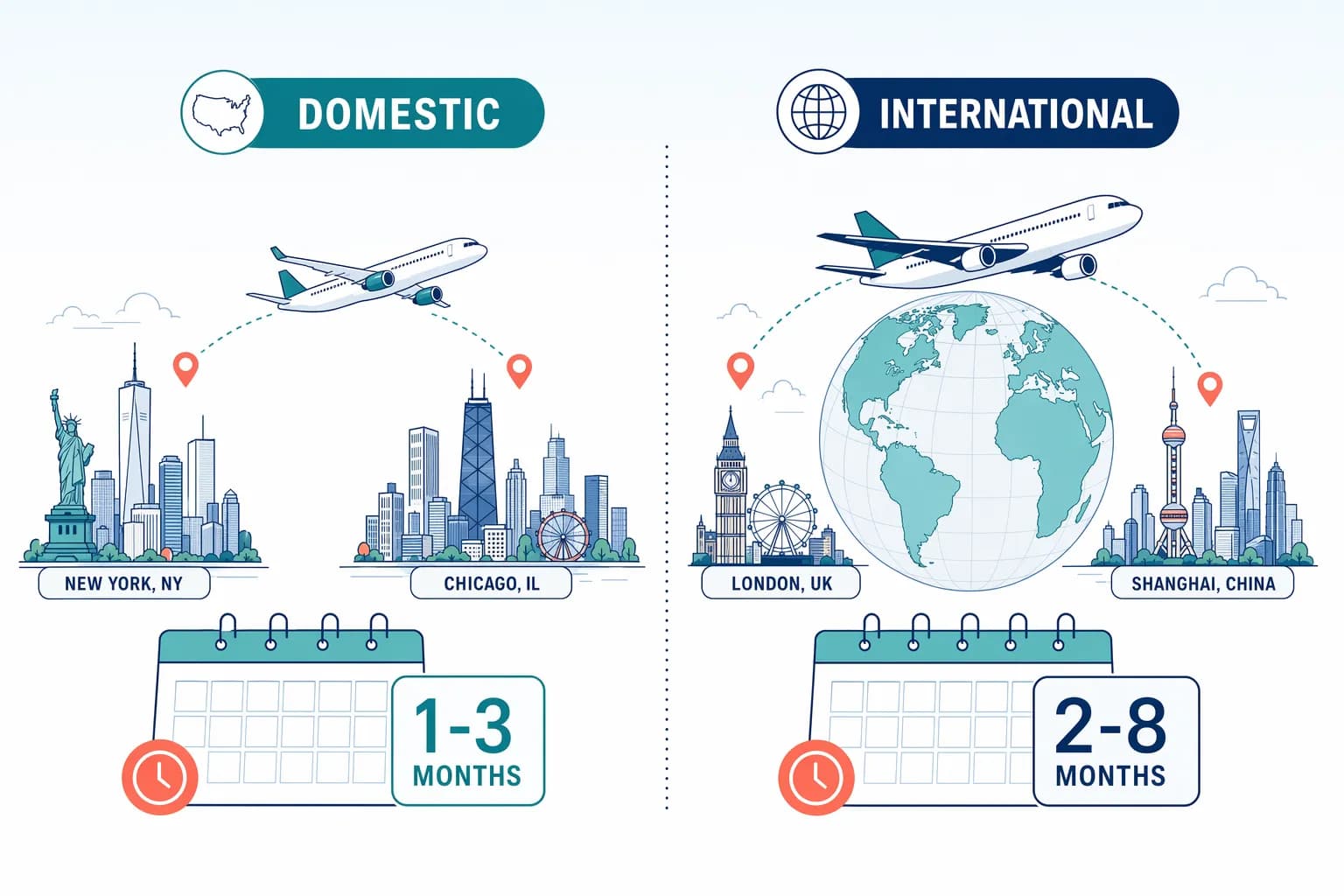 Illustration of flight booking timing with calendar and airplane icons