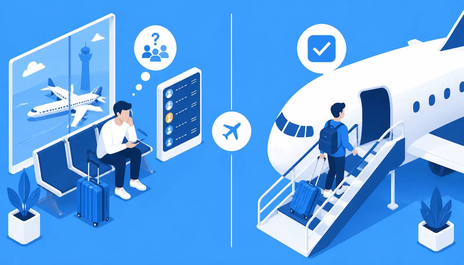 Illustration showing the difference between same-day standby and same-day confirmed flight changes