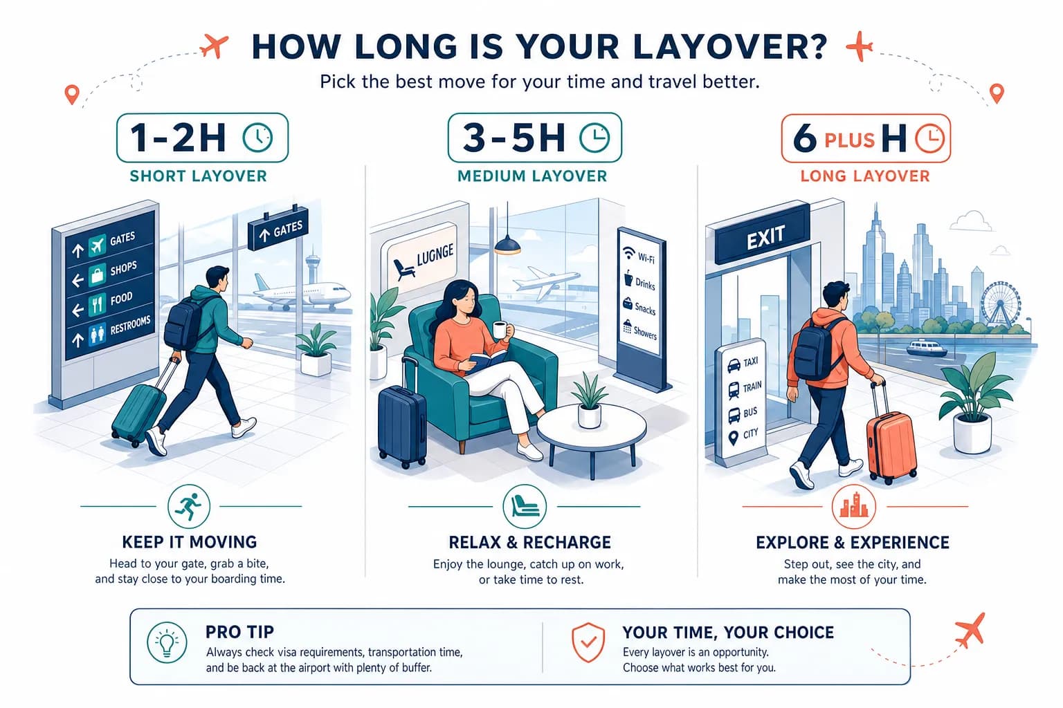 Chart of layover time brackets and what you can realistically do in each