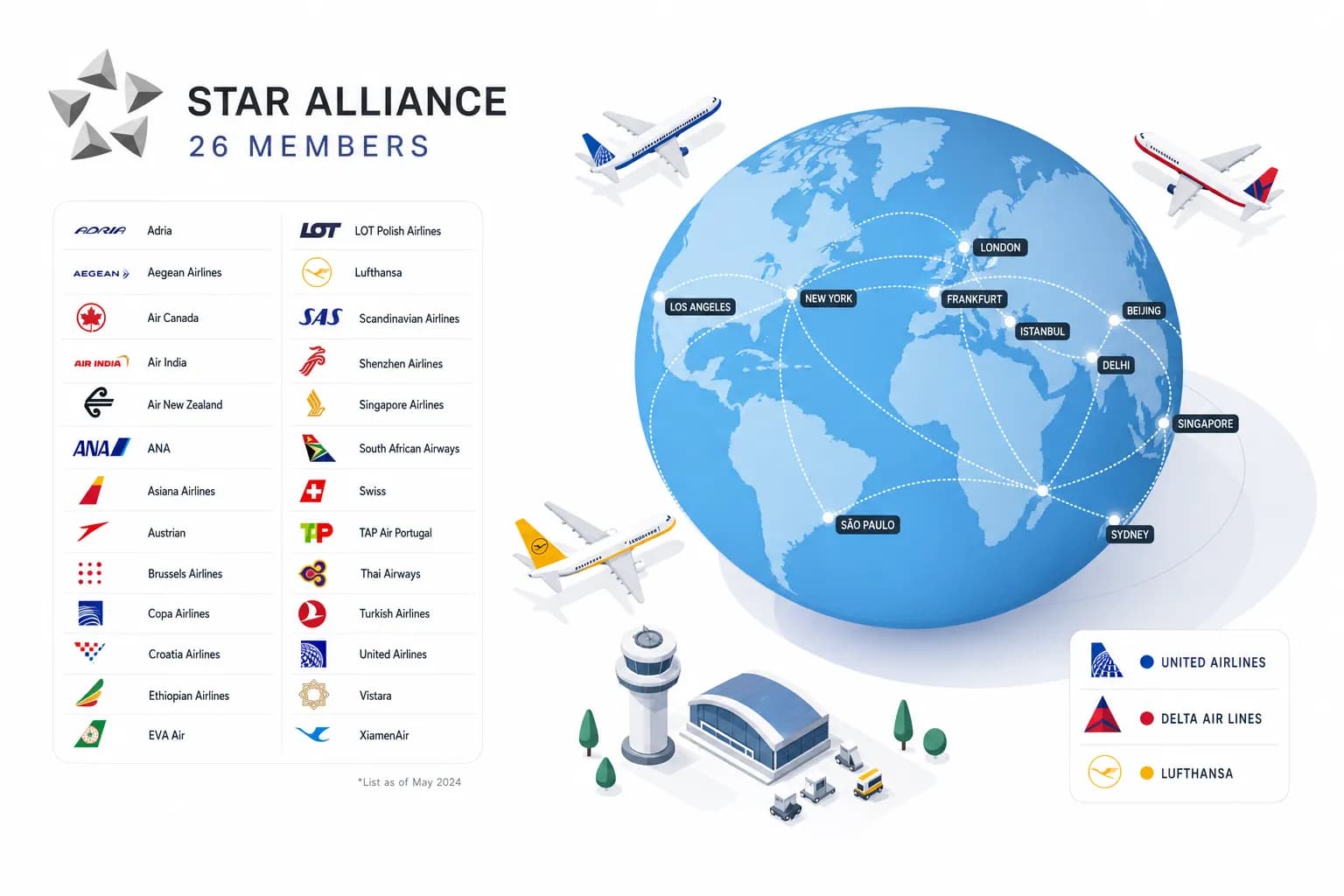 Star Alliance global route network with member airlines