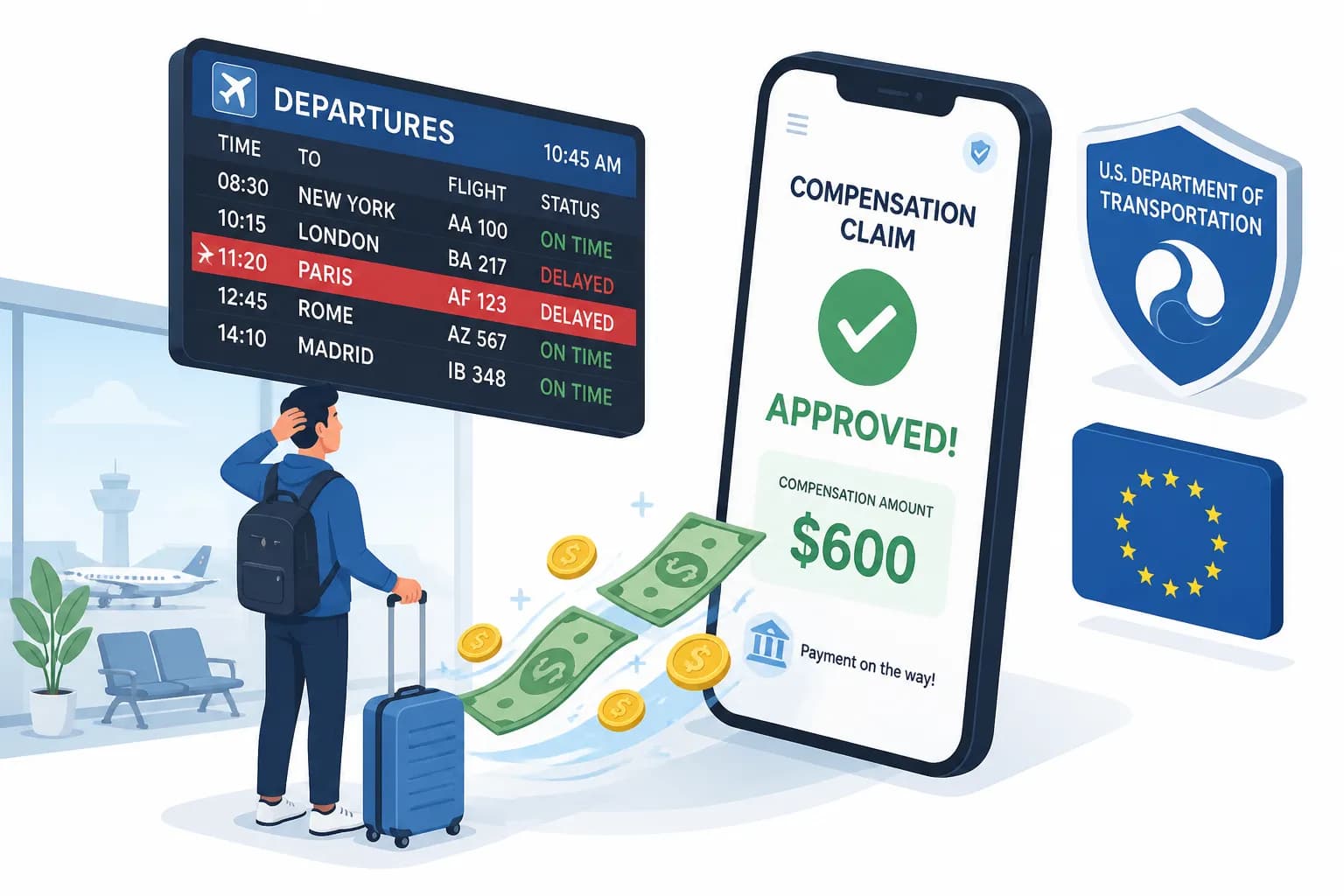 Flight Delay Compensation: What You're Actually Owed in 2026 (DOT Rules, EU261 & More)