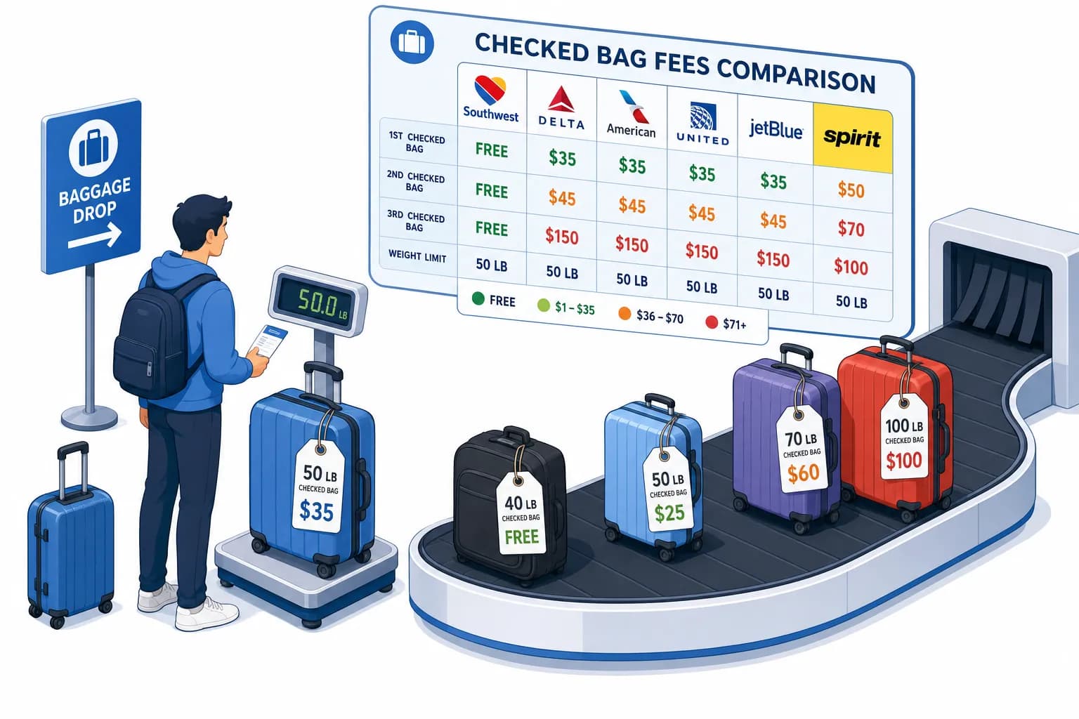 Airline Baggage Fees 2026: Every U.S. Carrier Compared