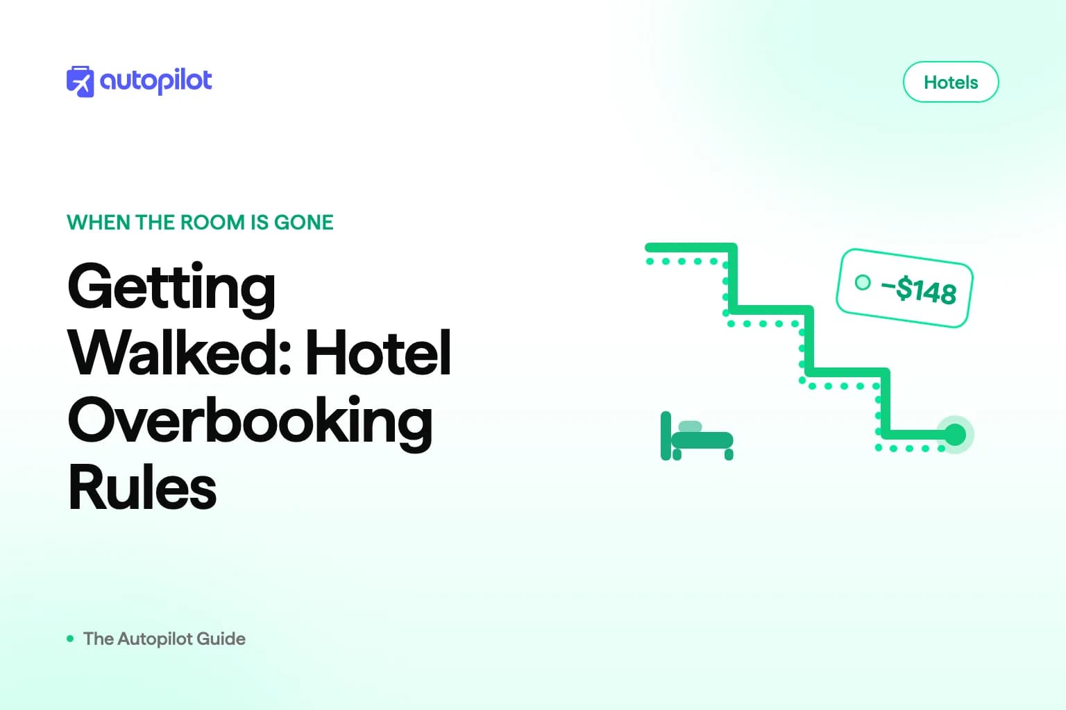 A traveler with luggage at a hotel front desk at night being directed to a different property down the street